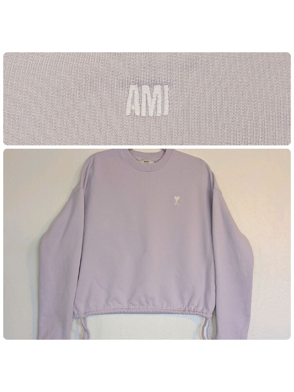 Ami Paris Ami De Cœur Cotton Sweatshirt Lilac Drawstring Waist